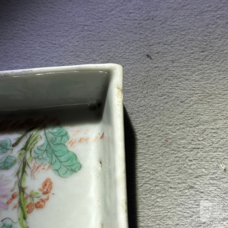 清晚期-民国 粉彩花鸟纹四方盘 - 图8